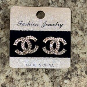 Rhinestone double “C” earrings